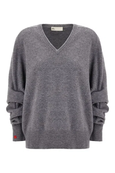 Tory Burch Wool V-neck Sweater In Grey