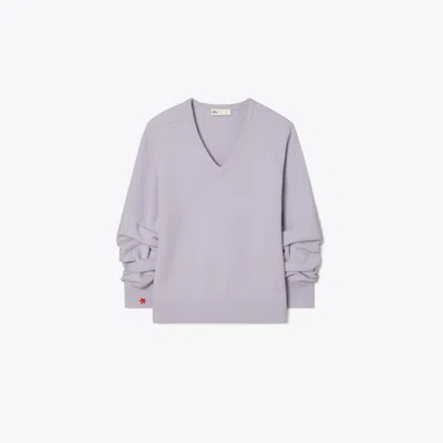 Tory Burch Wool V-neck Sweater In Lavender Dusk
