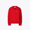 Tory Burch Wool V-neck Sweater In Red