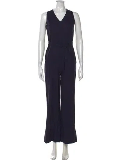 Pre-owned Tory Burch Wool V-neck Jumpsuit In Blue