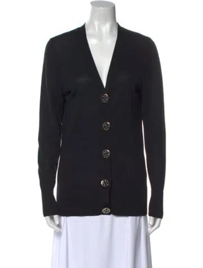 Pre-owned Tory Burch Wool V-neck Sweater In Black