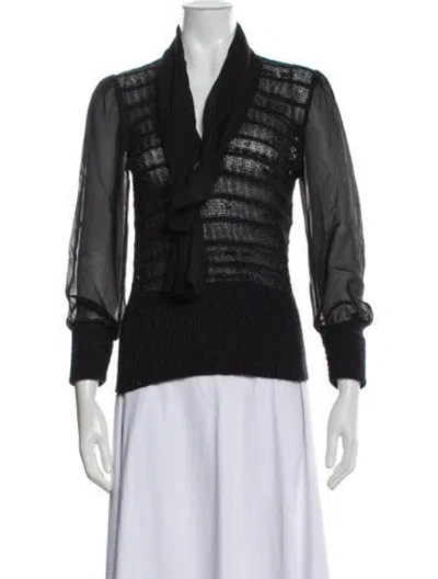 Pre-owned Tory Burch Wool V-neck Sweater In Black