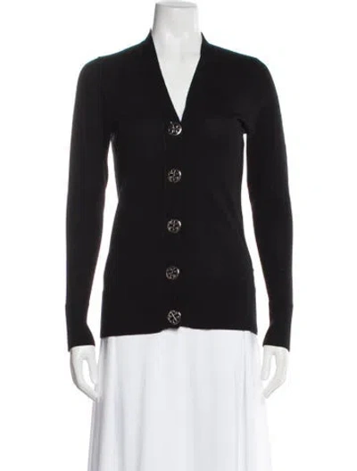 Pre-owned Tory Burch Wool V-neck Sweater In Black
