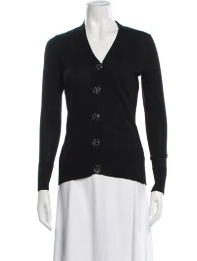 Pre-owned Tory Burch Wool V-neck Sweater In Black