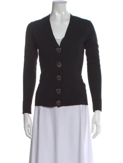 Pre-owned Tory Burch Wool V-neck Sweater In Black