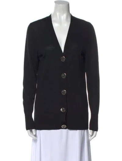 Pre-owned Tory Burch Wool V-neck Sweater In Black
