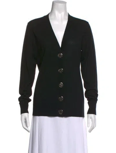 Pre-owned Tory Burch Wool V-neck Sweater In Black