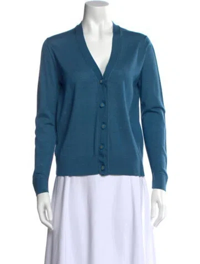 Pre-owned Tory Burch Wool V-neck Sweater In Blue