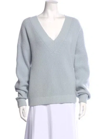 Pre-owned Tory Burch Wool V-neck Sweater In Blue