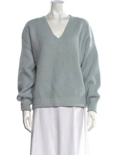 Pre-owned Tory Burch Wool V-neck Sweater In Blue