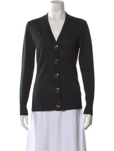 Pre-owned Tory Burch Wool V-neck Sweater In Blue