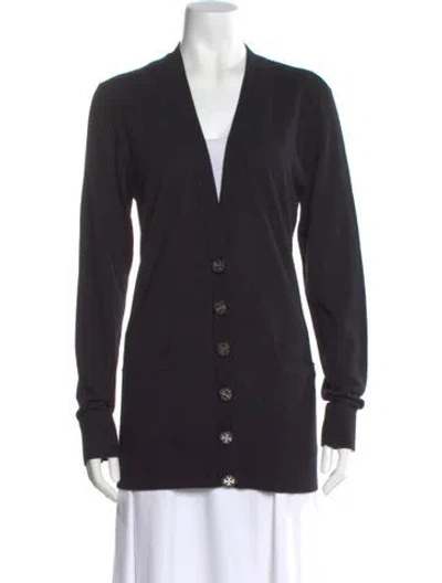 Pre-owned Tory Burch Wool V-neck Sweater In Blue