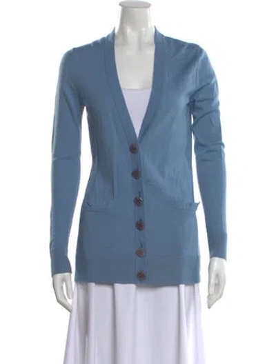 Pre-owned Tory Burch Wool V-neck Sweater In Blue