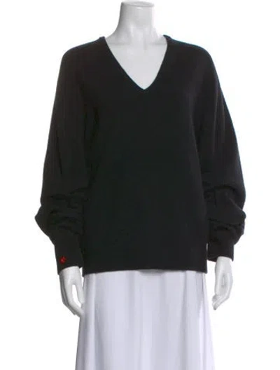 Pre-owned Tory Burch Wool V-neck Sweater In Blue