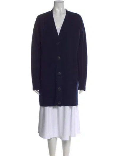 Pre-owned Tory Burch Wool V-neck Sweater In Blue