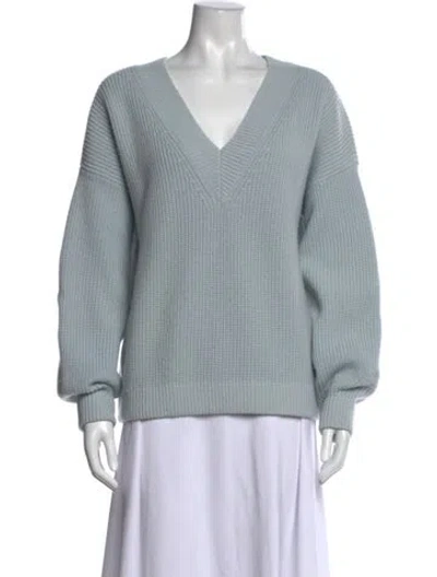 Pre-owned Tory Burch Wool V-neck Sweater In Blue