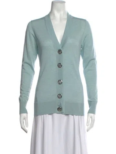 Pre-owned Tory Burch Wool V-neck Sweater In Blue