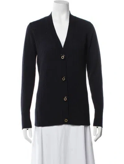 Pre-owned Tory Burch Wool V-neck Sweater In Blue
