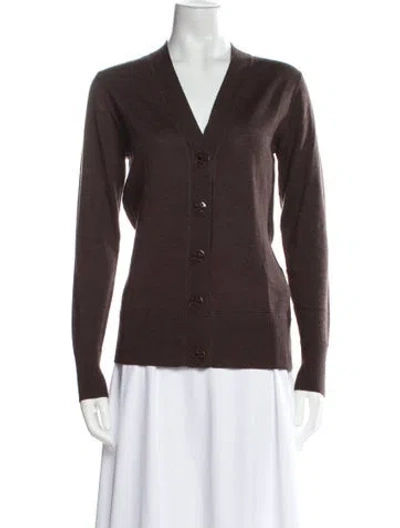 Pre-owned Tory Burch Wool V-neck Sweater In Brown