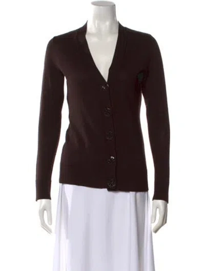 Pre-owned Tory Burch Wool V-neck Sweater In Brown