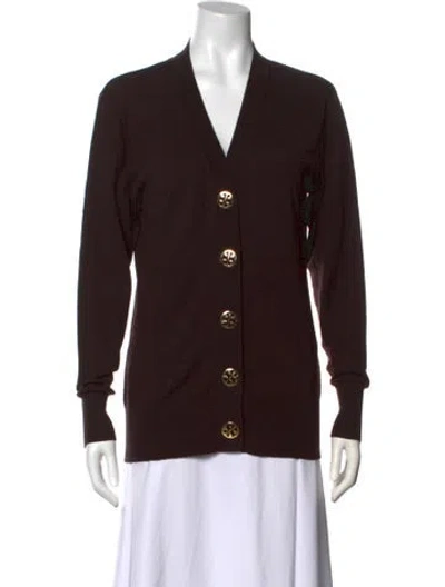 Pre-owned Tory Burch Wool V-neck Sweater In Brown