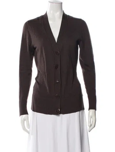 Pre-owned Tory Burch Wool V-neck Sweater In Brown