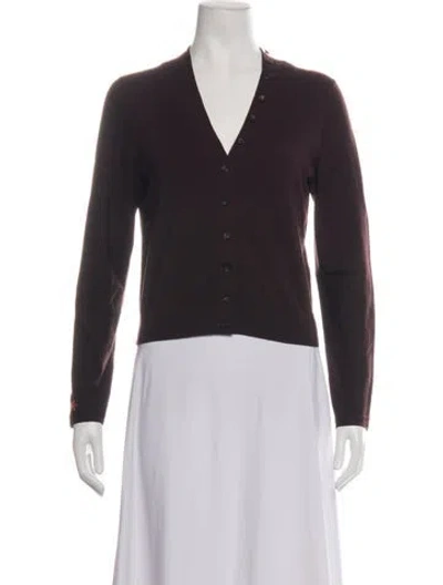 Pre-owned Tory Burch Wool V-neck Sweater In Brown