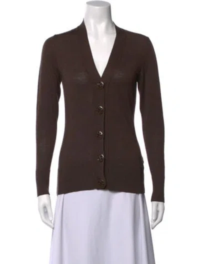 Pre-owned Tory Burch Wool V-neck Sweater In Brown