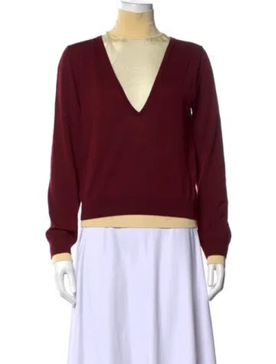Pre-owned Tory Burch Wool V-neck Sweater In Burgundy