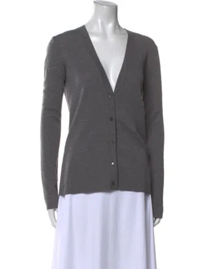 Pre-owned Tory Burch Wool V-neck Sweater In Gray