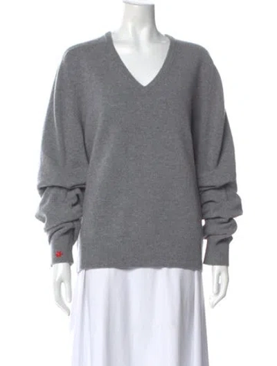 Pre-owned Tory Burch Wool V-neck Sweater In Gray