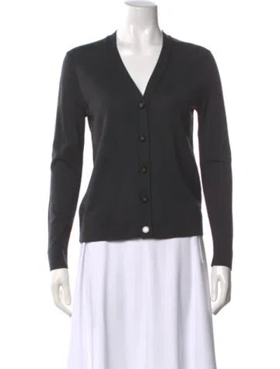 Pre-owned Tory Burch Wool V-neck Sweater In Gray