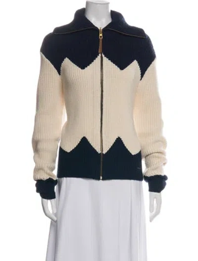 Pre-owned Tory Burch Wool V-neck Sweater In Gray
