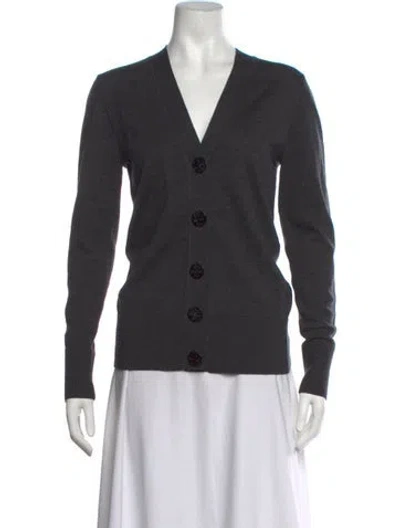 Pre-owned Tory Burch Wool V-neck Sweater In Grey