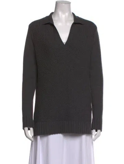 Pre-owned Tory Burch Wool V-neck Sweater In Grey