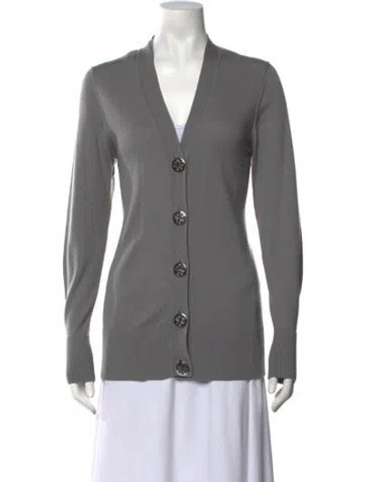 Pre-owned Tory Burch Wool V-neck Sweater In Grey