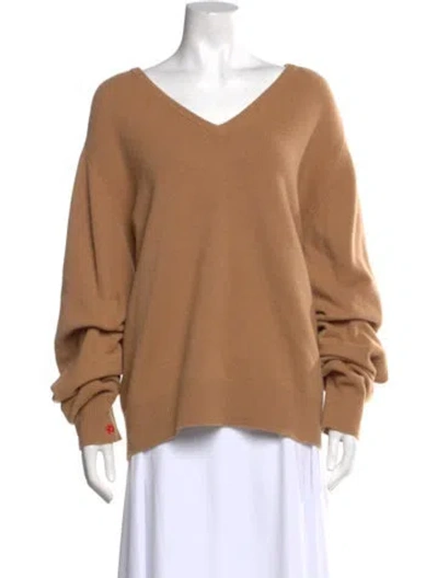 Pre-owned Tory Burch Wool V-neck Sweater In Neutral
