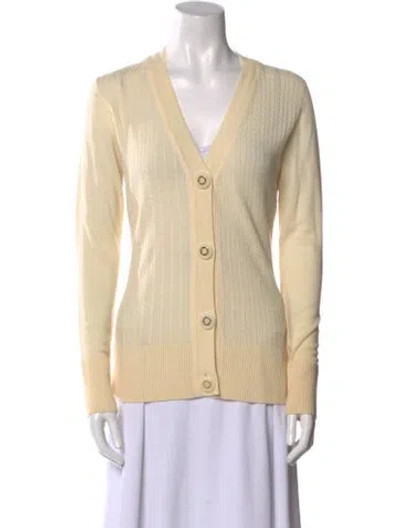 Pre-owned Tory Burch Wool V-neck Sweater In Neutral