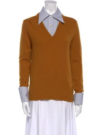 Pre-owned Tory Burch Wool V-neck Sweater In Neutral