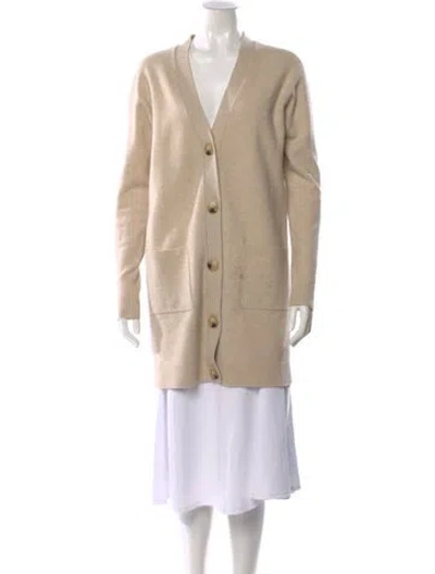 Pre-owned Tory Burch Wool V-neck Sweater In Neutral