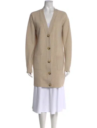 Pre-owned Tory Burch Wool V-neck Sweater In Neutral