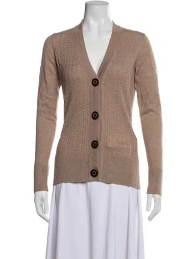 Pre-owned Tory Burch Wool V-neck Sweater In Neutral