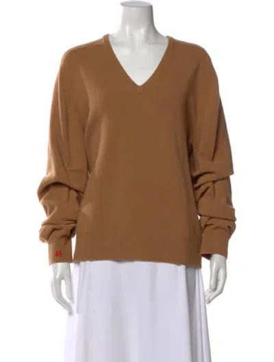 Pre-owned Tory Burch Wool V-neck Sweater In Neutral