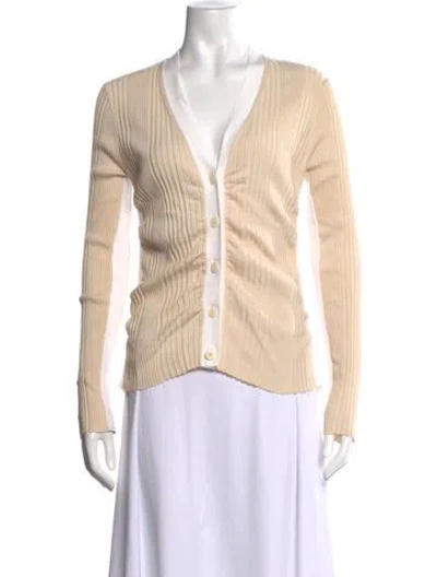 Pre-owned Tory Burch Wool V-neck Sweater In Neutrals
