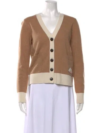 Pre-owned Tory Burch Wool V-neck Sweater In Neutrals