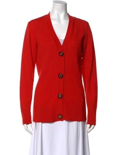 Pre-owned Tory Burch Wool V-neck Sweater In Orange