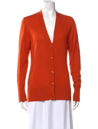 Pre-owned Tory Burch Wool V-neck Sweater In Orange