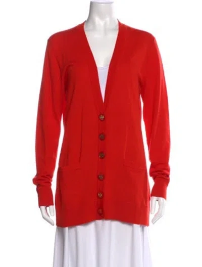 Pre-owned Tory Burch Wool V-neck Sweater In Orange