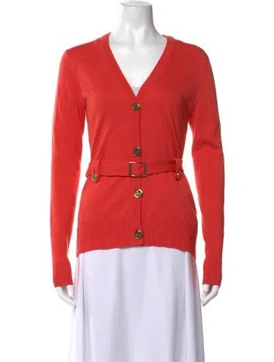 Pre-owned Tory Burch Wool V-neck Sweater In Orange