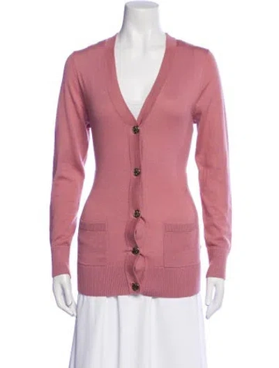 Pre-owned Tory Burch Wool V-neck Sweater In Pink
